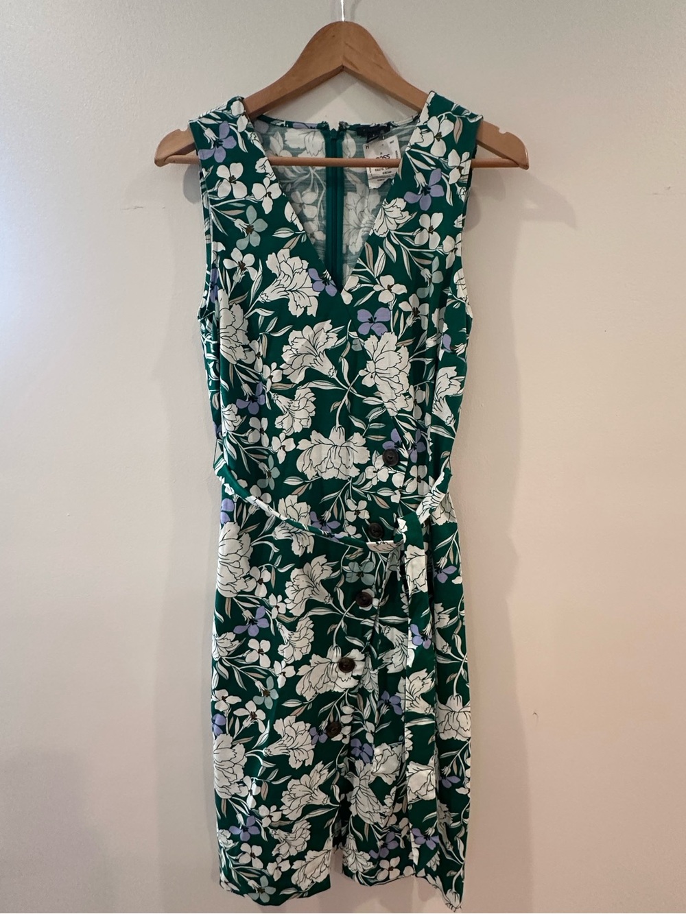 Green Floral Dress Top with White & Lavender Blooms